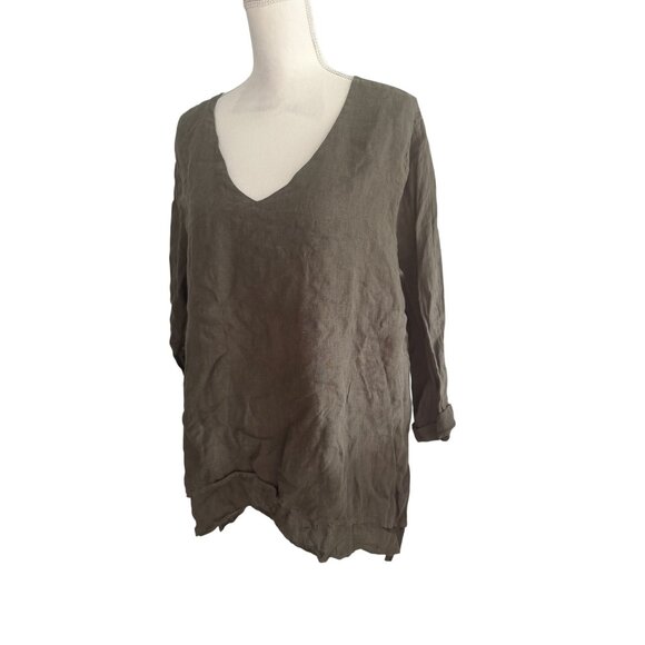 LA FIXSUN Olive Green 100% Linen Tunic Top Size XL - Picture 3 of 5